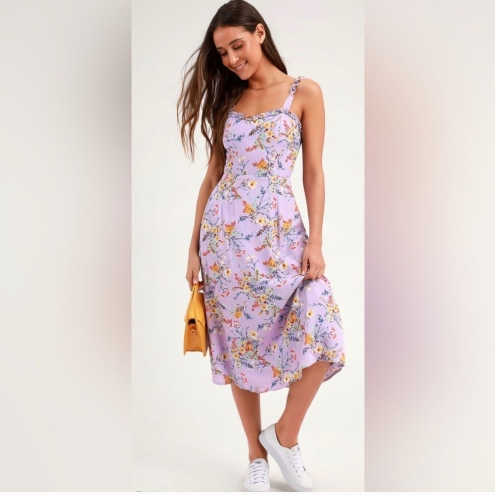 Lulu's Pastel Purple Floral Midi Dress
